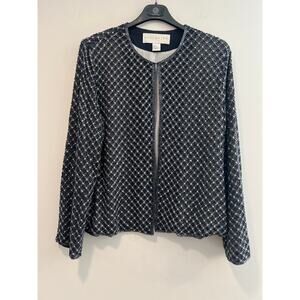 Doncaster 100% Silk Heavily Beaded Cocktail Jacket Black Silver Size 14 JJ